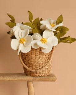 Basket Of Felt Flowers - Magnolia