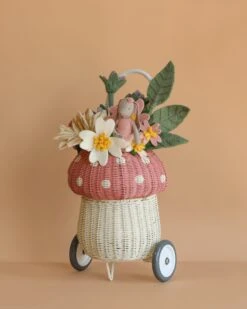 Basket Of Felt Flowers With Maileg Bunny