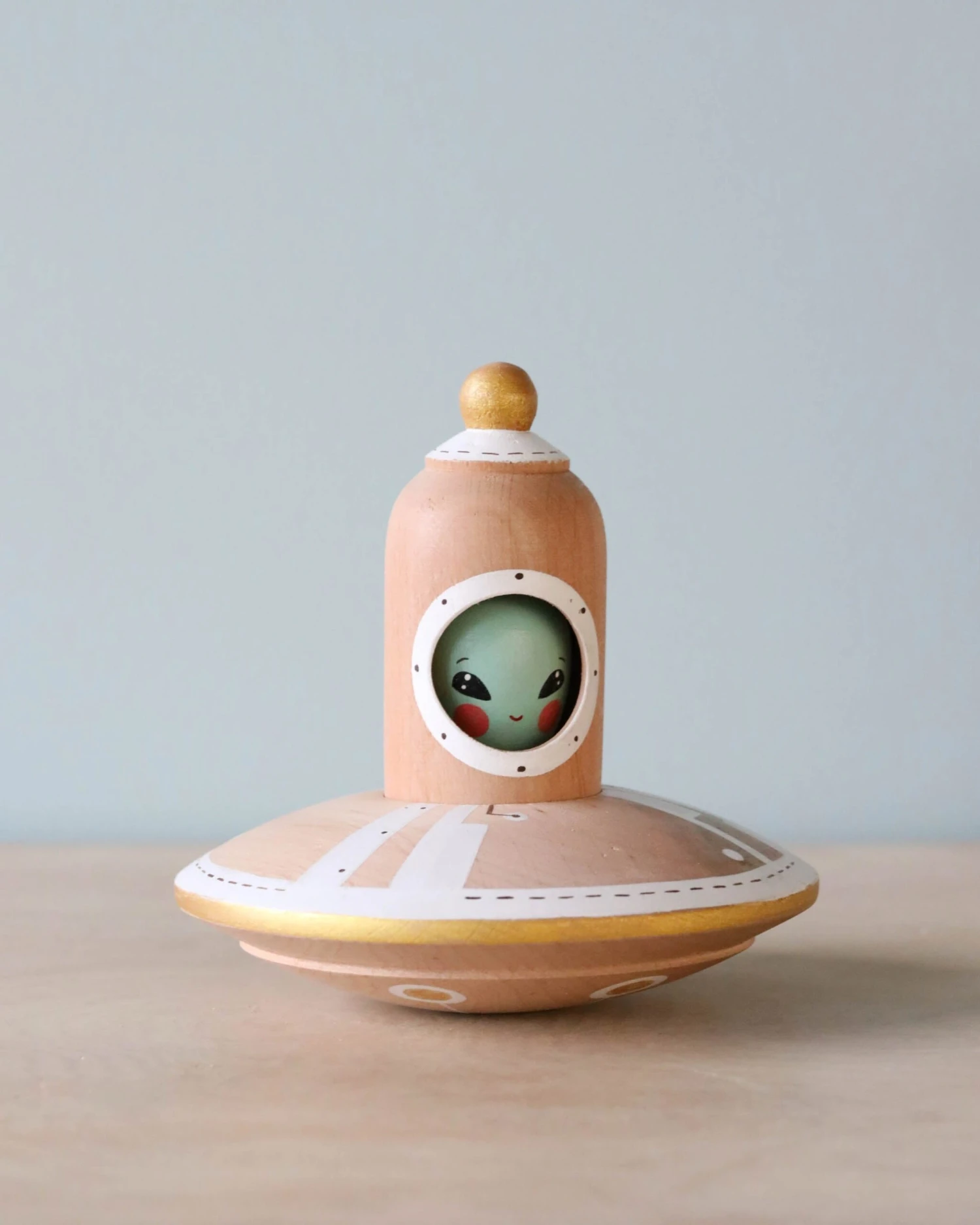 Handmade Wooden UFO With Alien - Image 3