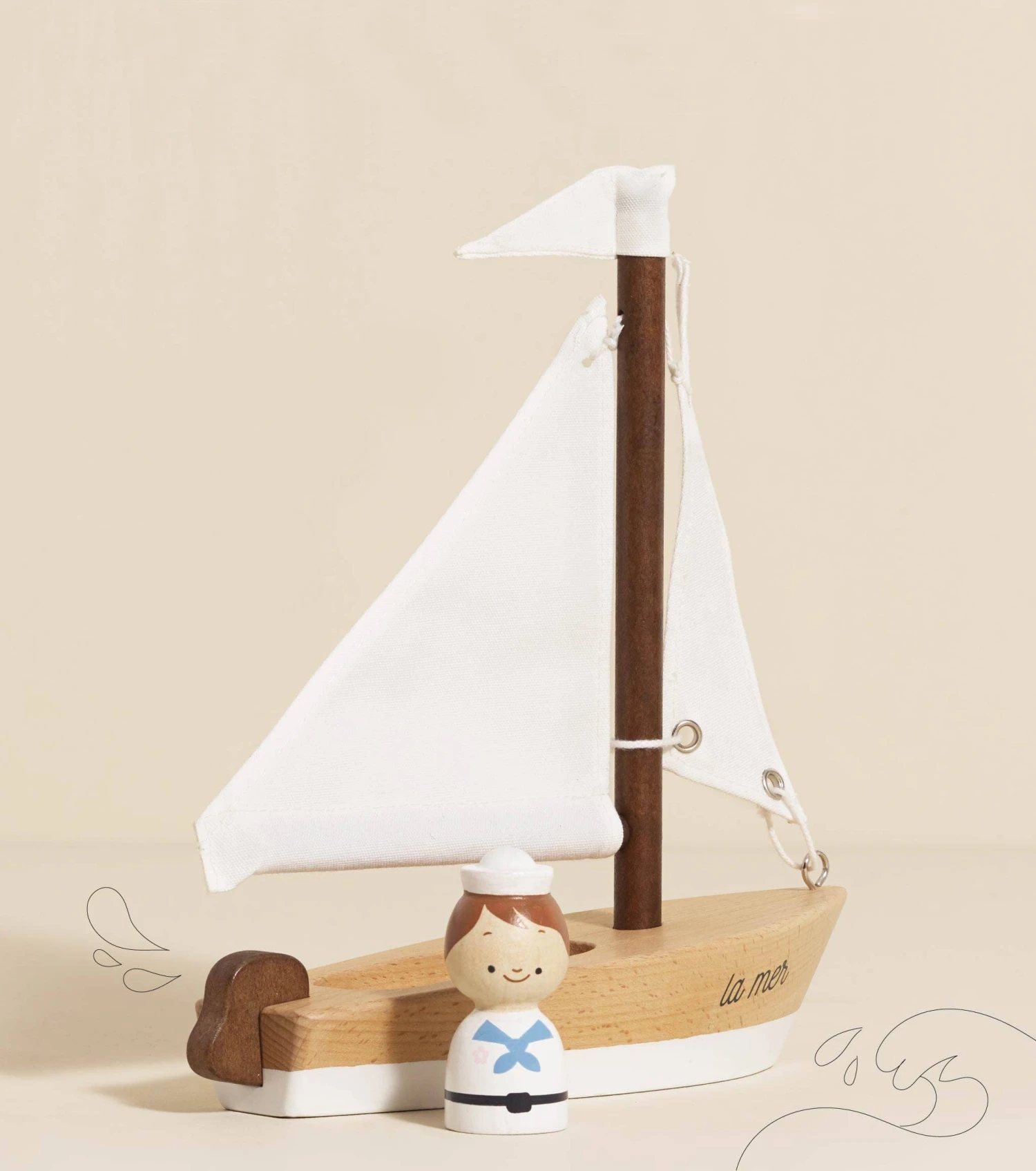 Wooden Sailing Boat & Captain