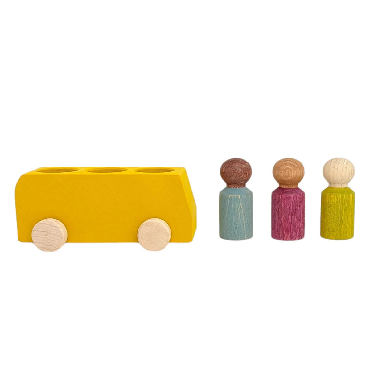 Lubulona Wooden Bus With 3 Figures - Yellow - Image 3