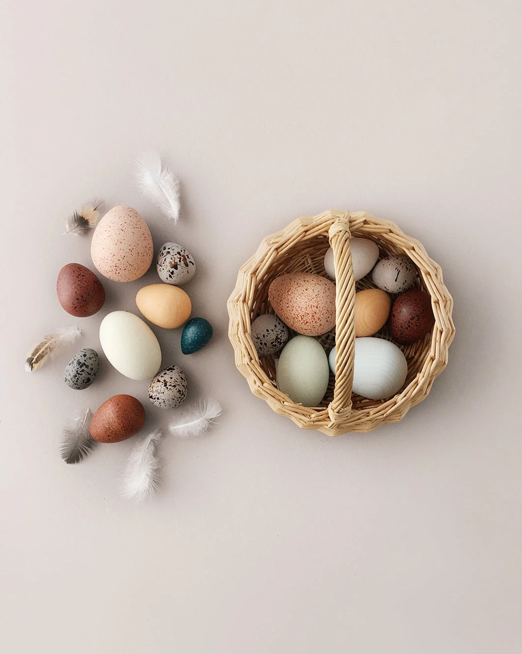 A Dozen Wooden Bird Eggs In A Basket - Image 2