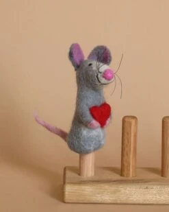 Mouse Holding A Heart Finger Puppet
